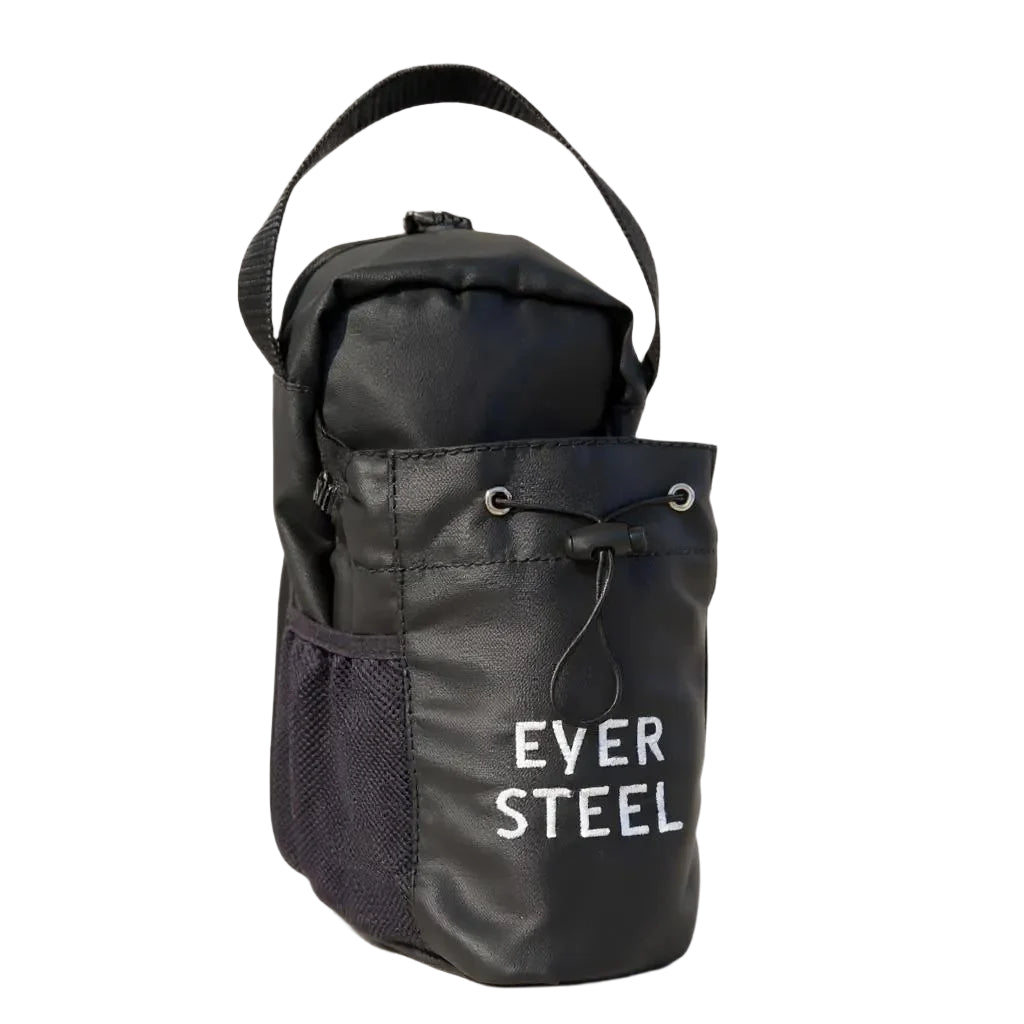 Black bag with 'EVER STEEL' text on a white background